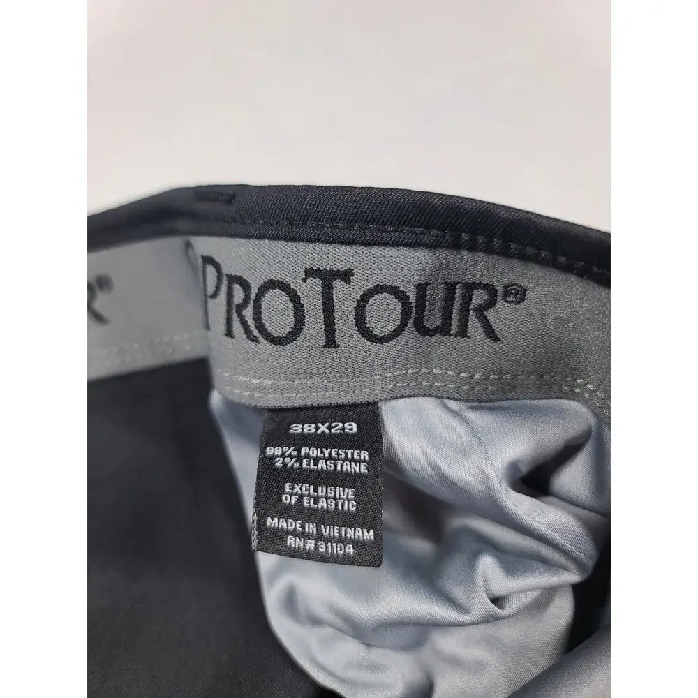 Golf Pro tourflat front 4 way stretch black pants Size 38x29 athleisure preppy
